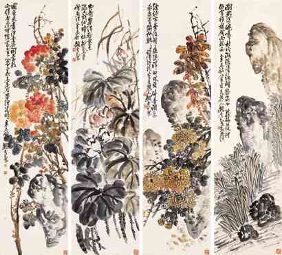 赵云壑 1931年作 四时花卉 四屏